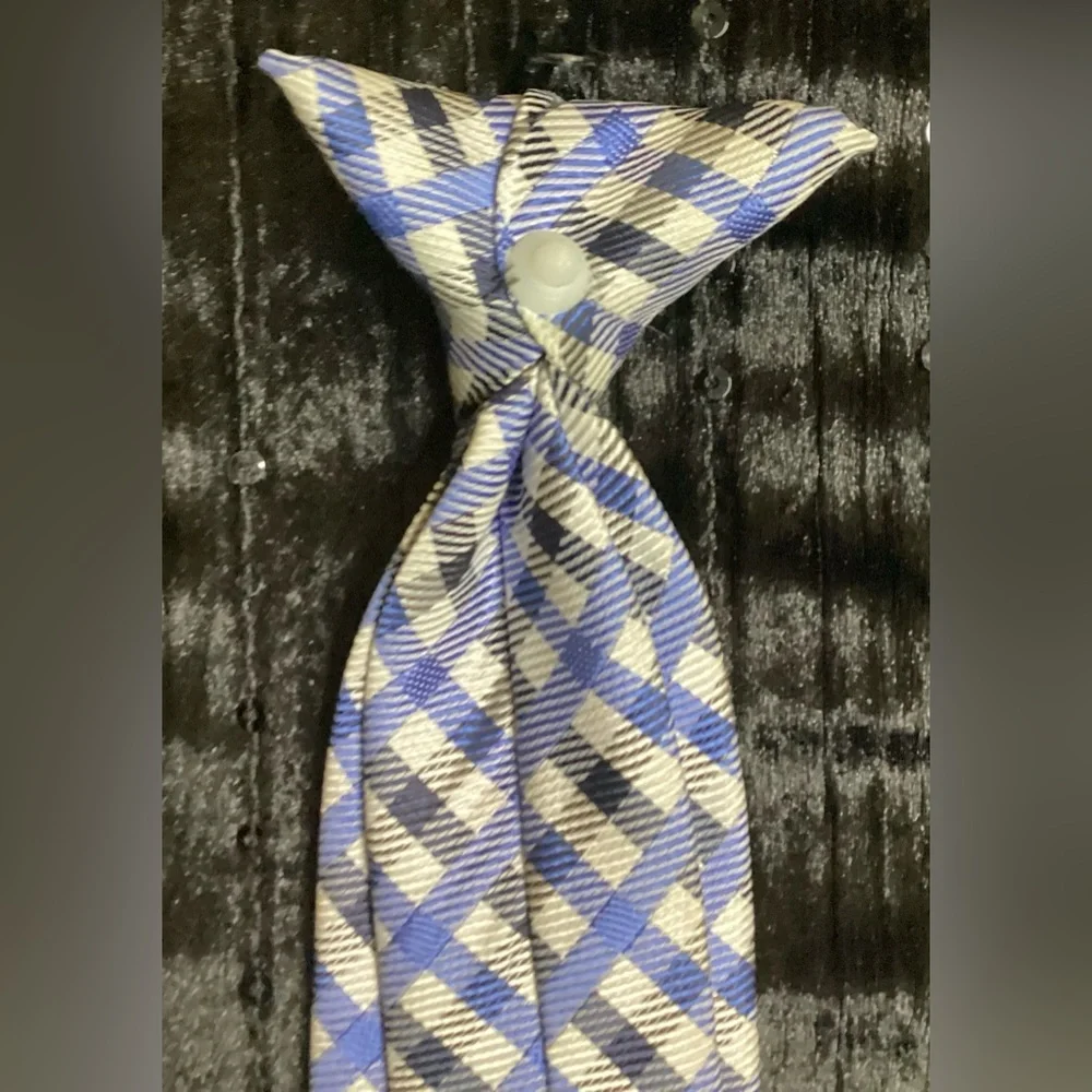 Sears Kids Blue and Black Checkered Clip On Tie